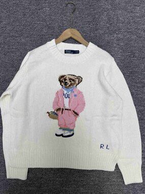 🔥Polo Ralph Lauren Bear Sweater Cream Pink Bear Basket Womens🔥